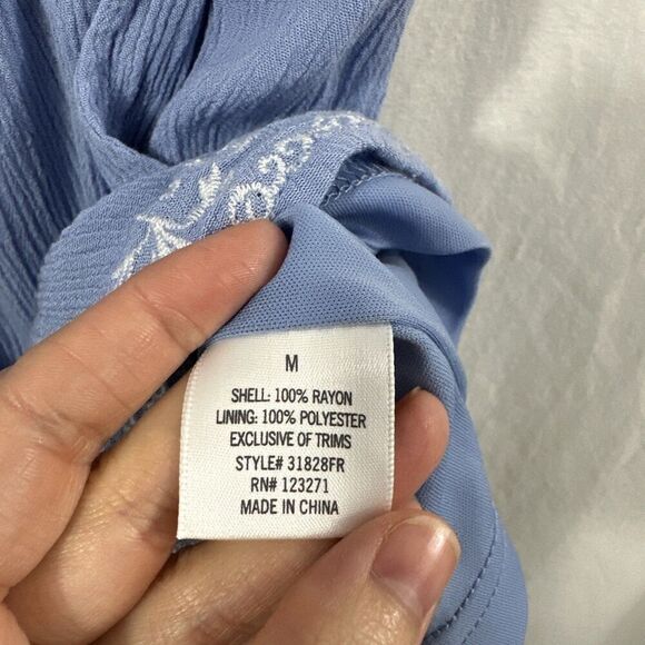 Francescas Blue Rain Blue Embroidered Off Shoulder Romper Womens Size M Boho - Picture 8 of 11